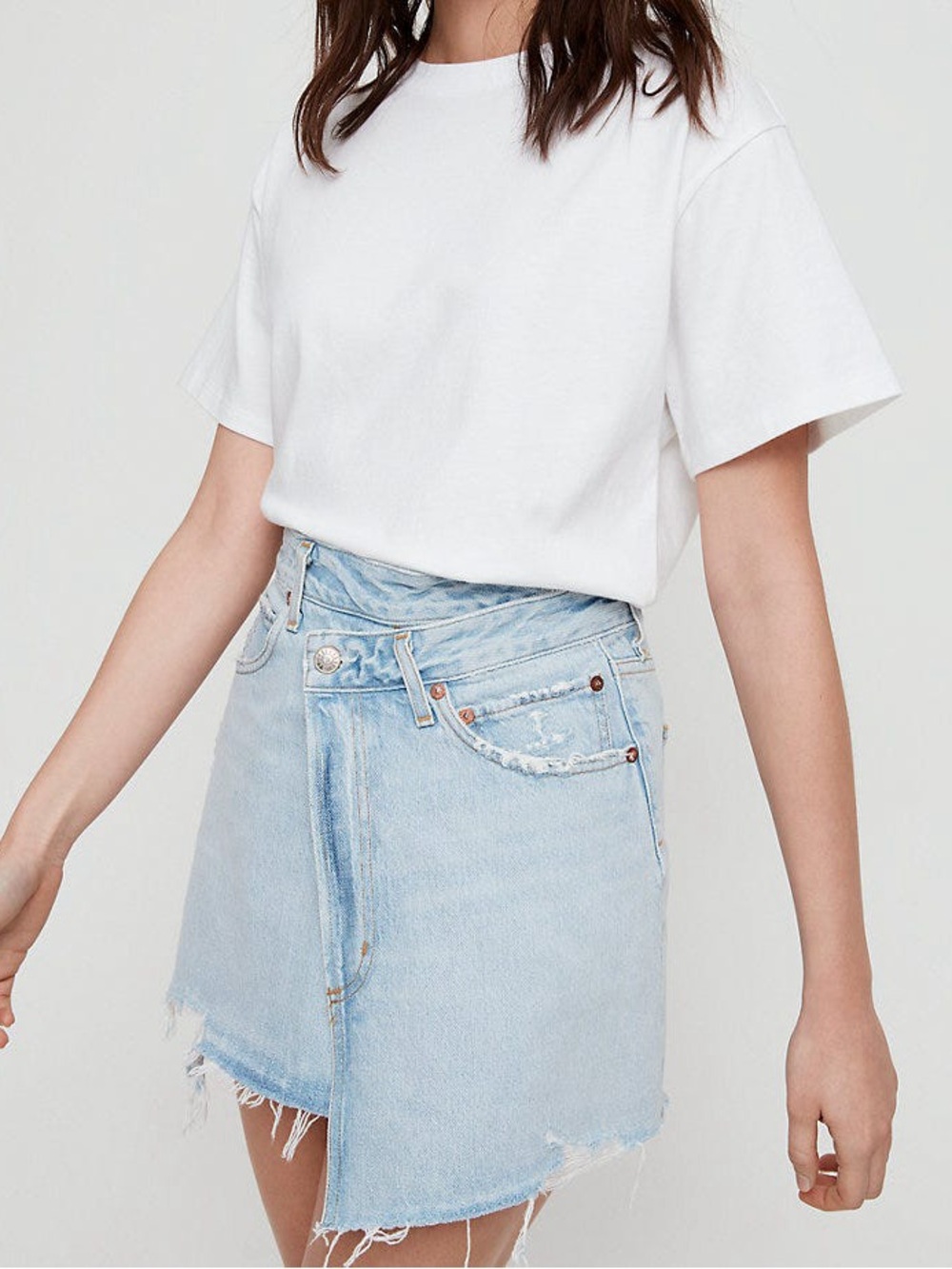Agolde Criss Cross Light Blue Denim Mini Skirt